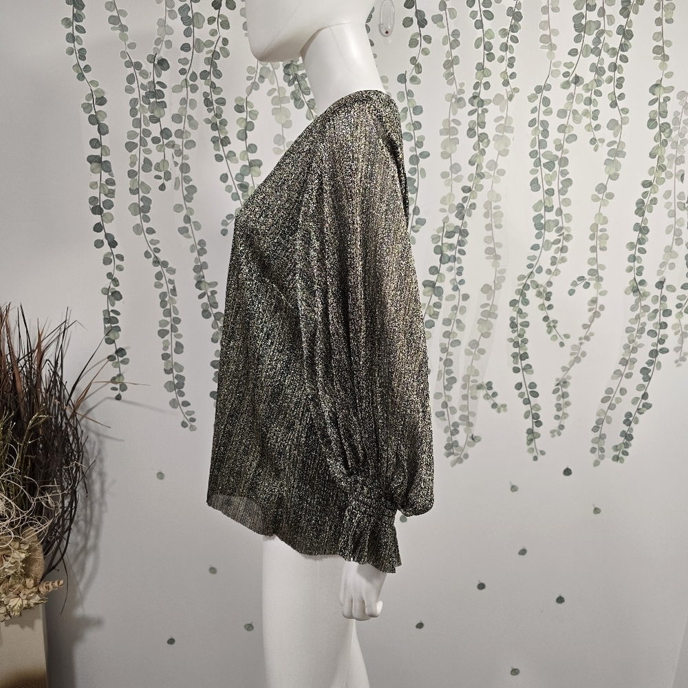 Vince Camuto V-Neck 3/4 Sleeve Blouse Size XL Black Gold NWT - Picture 6 of 11